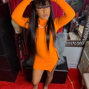Orange turtleneck bodycon dress